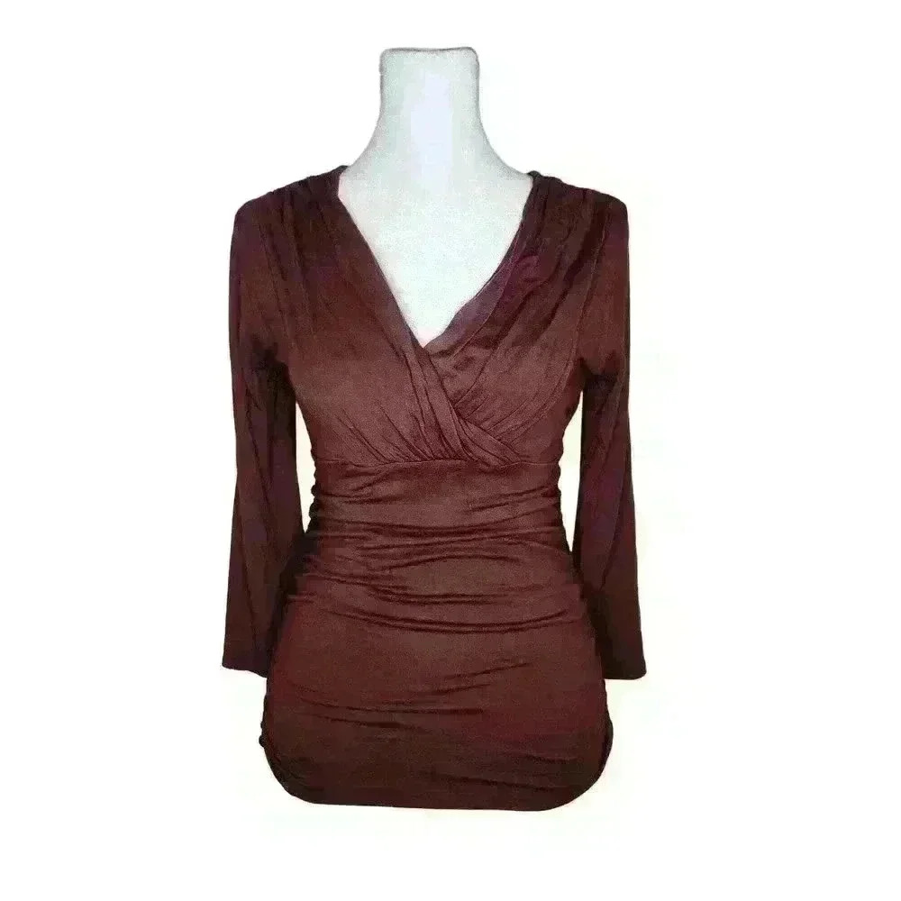 INC Women's light purple v-neck blouse 3/4 Length sleeves size petite small